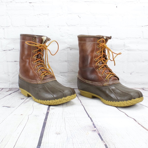 LL Bean Tumbled Leather Shearling Duck Boots 11 W - Picture 2 of 8